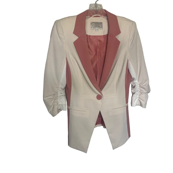 Vero Moda Classic Vintage Blazer Ruched Sleeves Pink Barbie Cream Size S - Picture 4 of 11